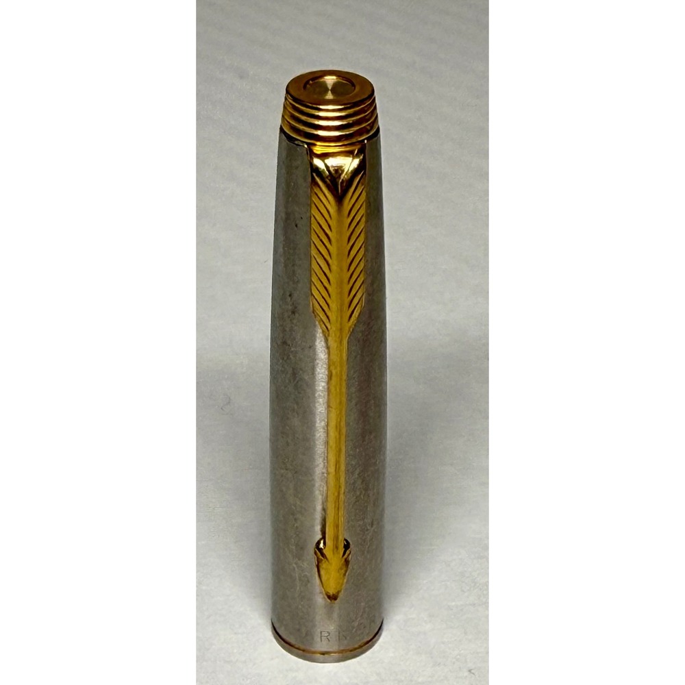 Parker 75 Fountain Pen Cap Good Brushed Steel Gold Trim USA PE-8957-12